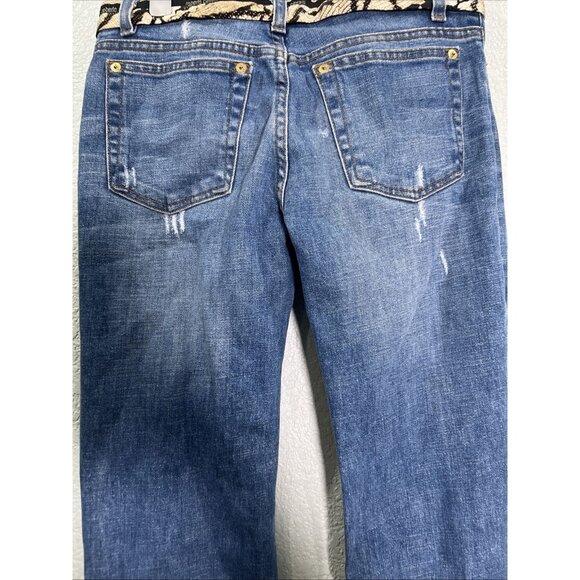 Roberto Cavalli Vtg Womens Sz S Y2K Bootcut Jeans Blue Denim Low Rise Silk Belt - Picture 5 of 11